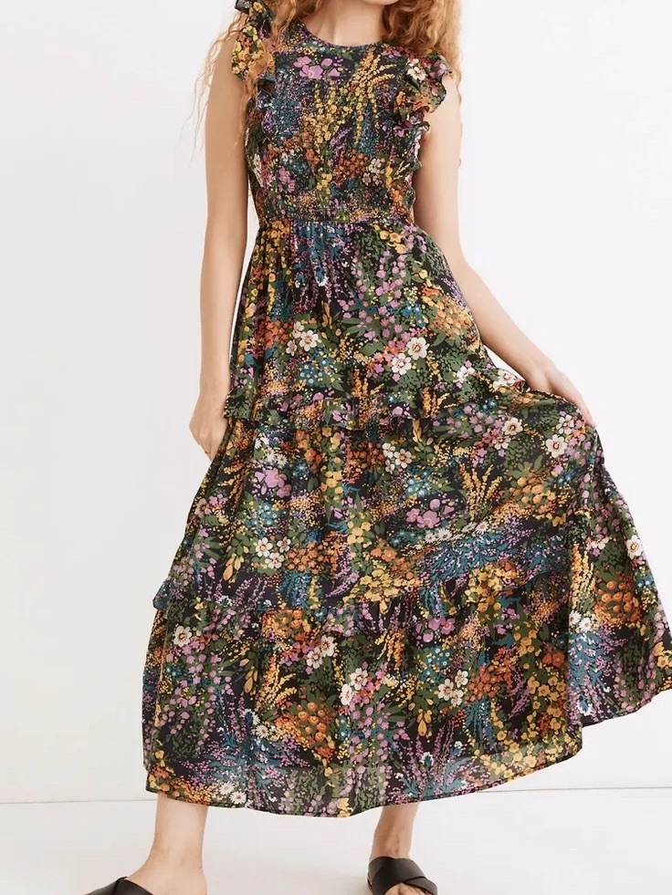 Women's Banjanan Black Floral Iris Maxi Dress Xs